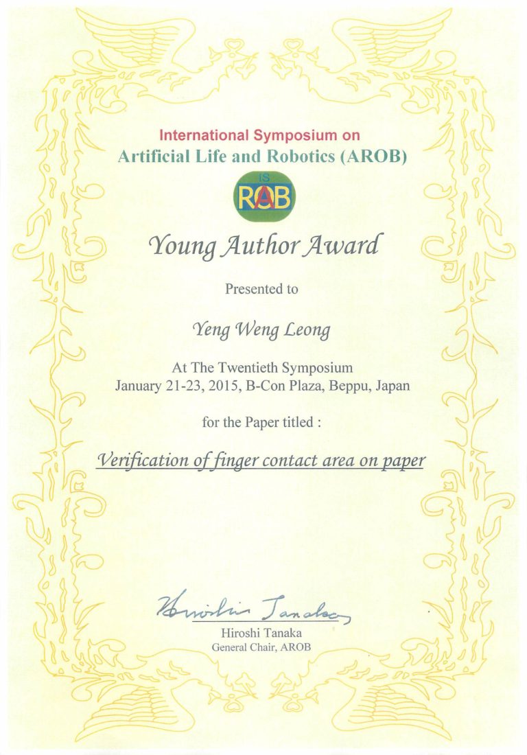 AROB2015 Young Author Award (Yeng Weng Leong)