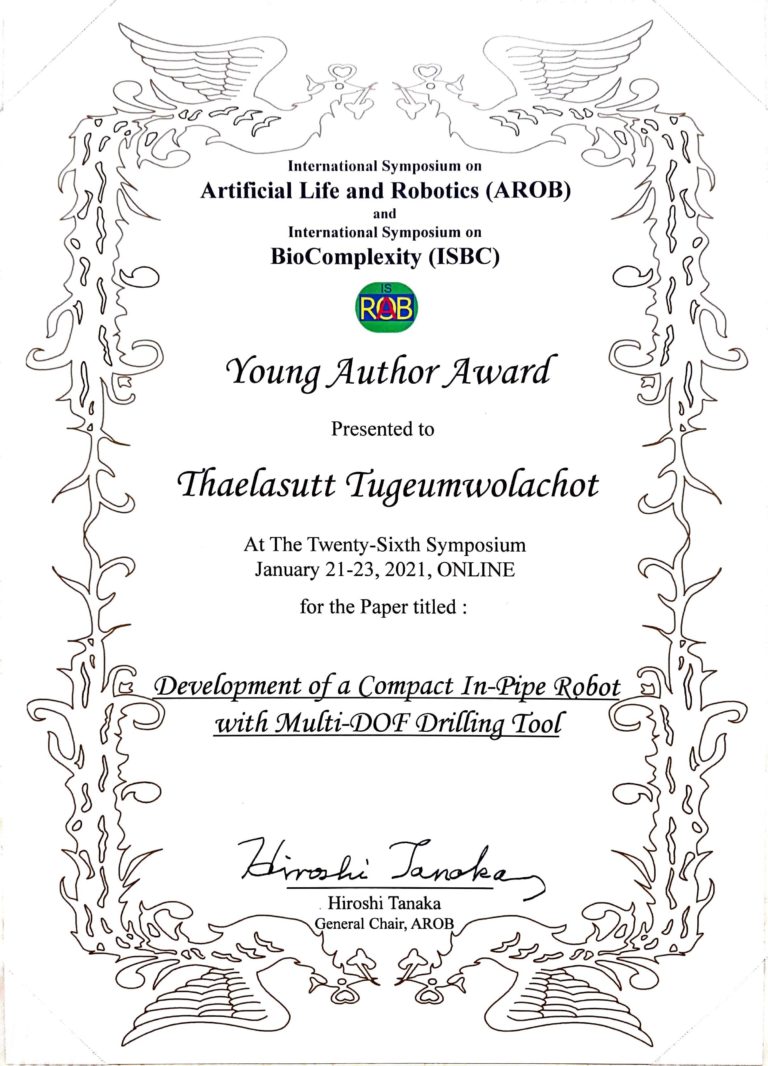 AROB2021 Young Author Award （T. Tugeumwolachot）