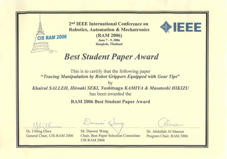 IEEE RAM2006 Best Student Paper Award